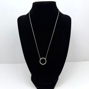 925 Italy Sterling Silver Rhinestone Pave Pendant Necklace Minimalist Jewelry
